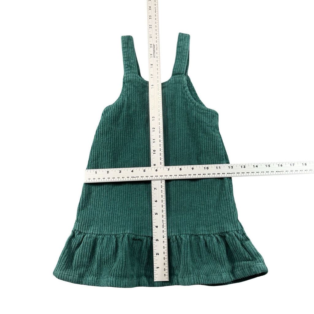 Okie Dokie Teal Corduroy Jumper 4T - flat lay measurements with tape measure