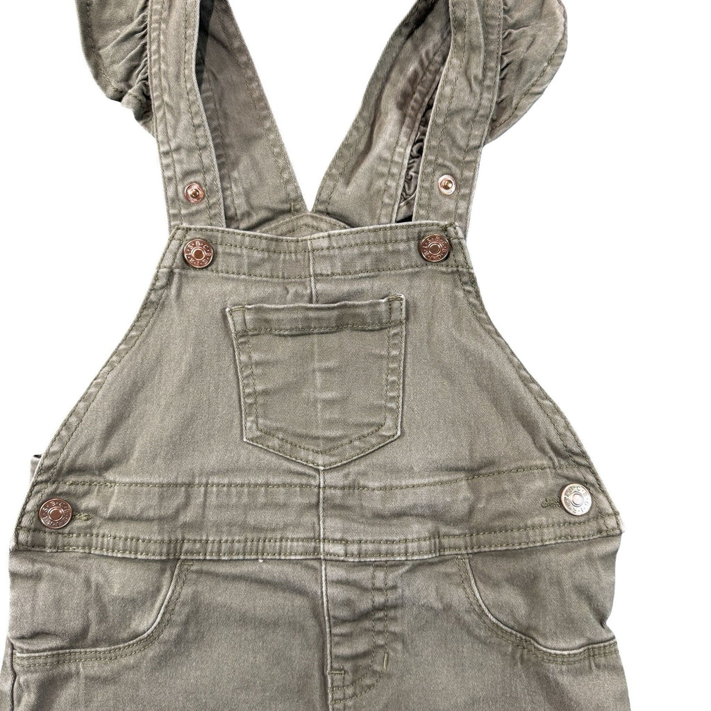 BCBG Girls Olive Jumper Dress 3T - ruffle strap and bib pocket detail