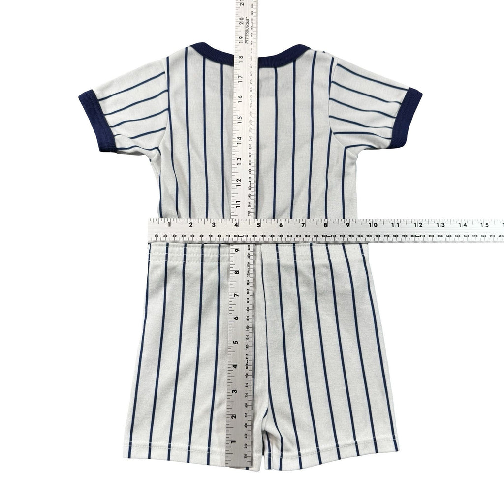 Vintage Tykes Baseball Romper 24M - flat lay measurements with tape measure