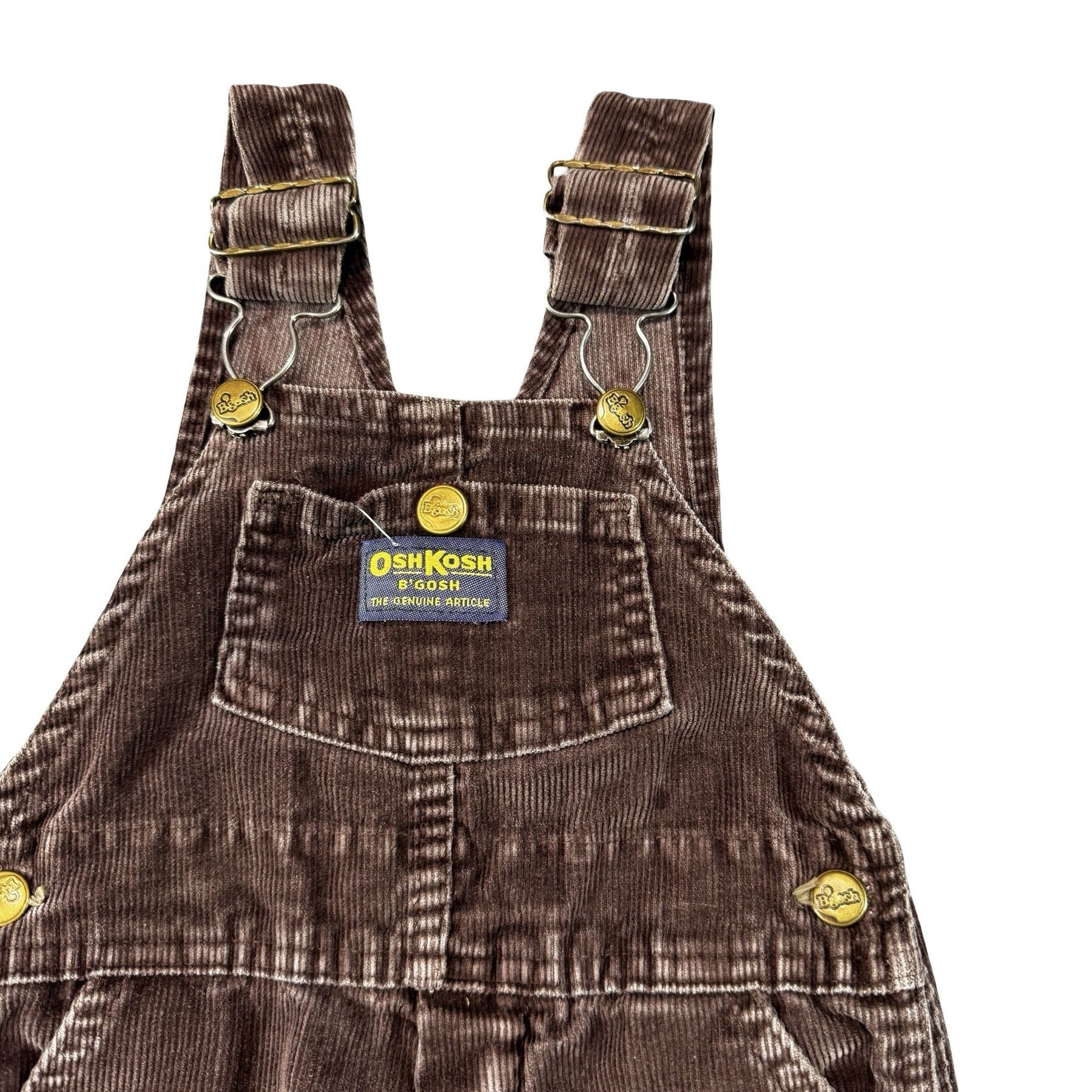 Vintage OshKosh Vestbak Corduroy Overalls - brass buckle strap and bib pocket detail