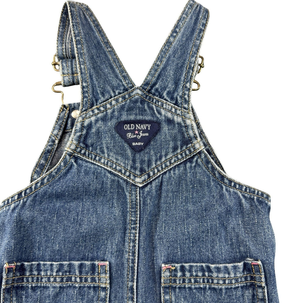 Old Navy Baby Denim Overalls 6-12M - back view with adjustable straps