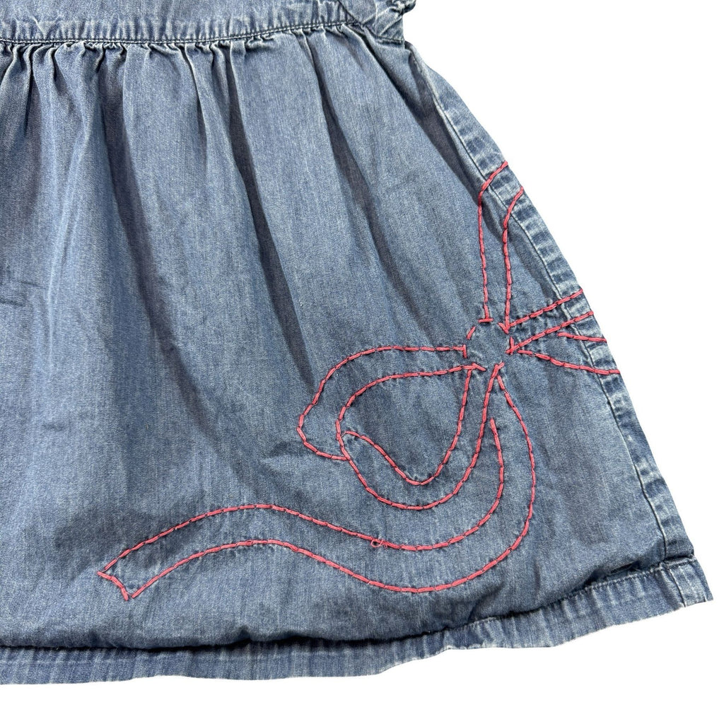Tommy Hilfiger Chambray Baby Dress 6-12M - red bow embroidery detail