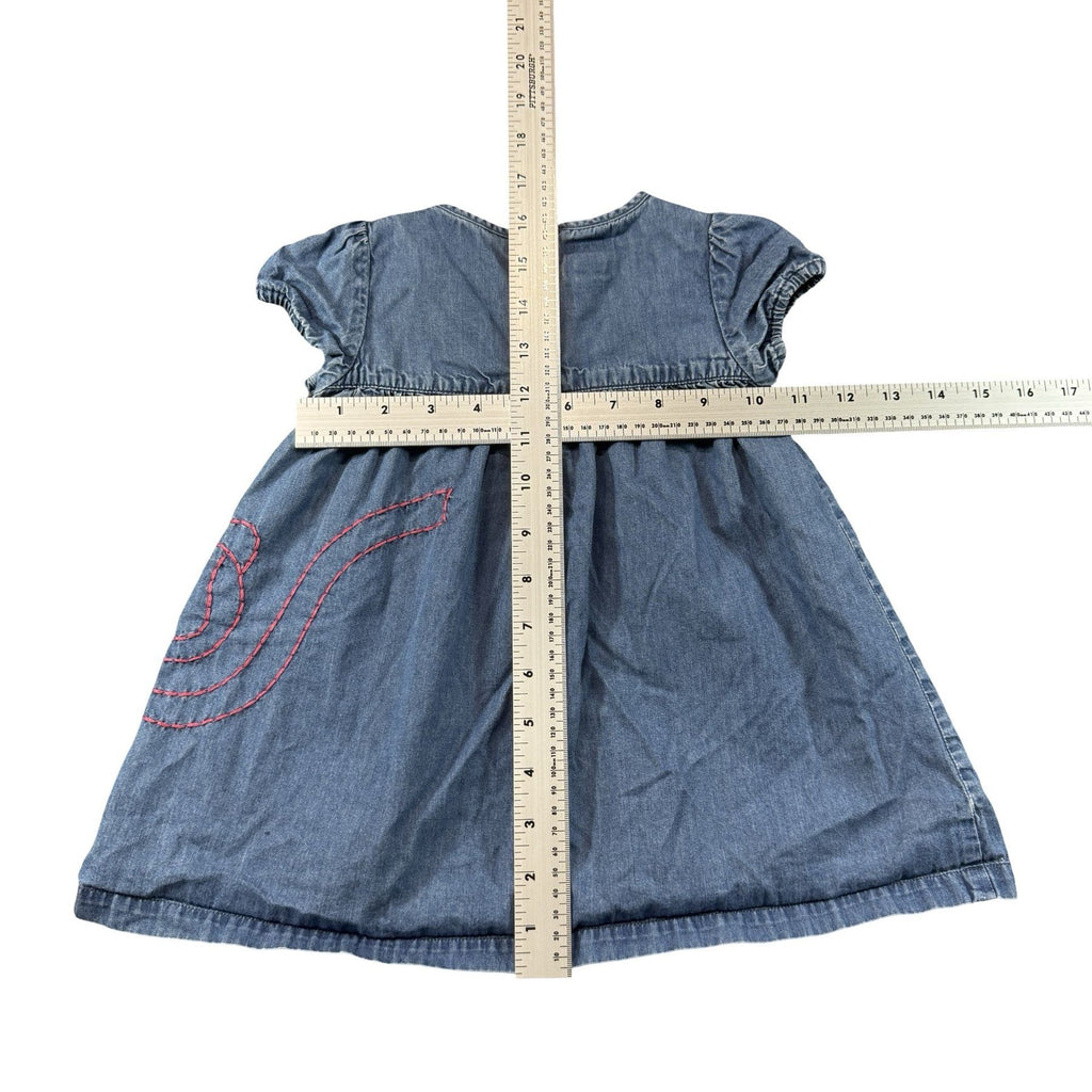 Tommy Hilfiger Chambray Baby Dress 6-12M - flat lay measurements with tape measure