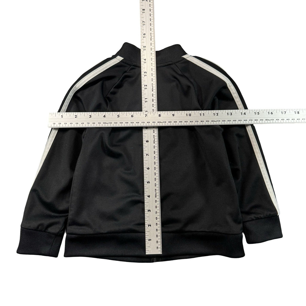adidas Black Track Jacket Toddler 2T - flat lay measurements with tape measure