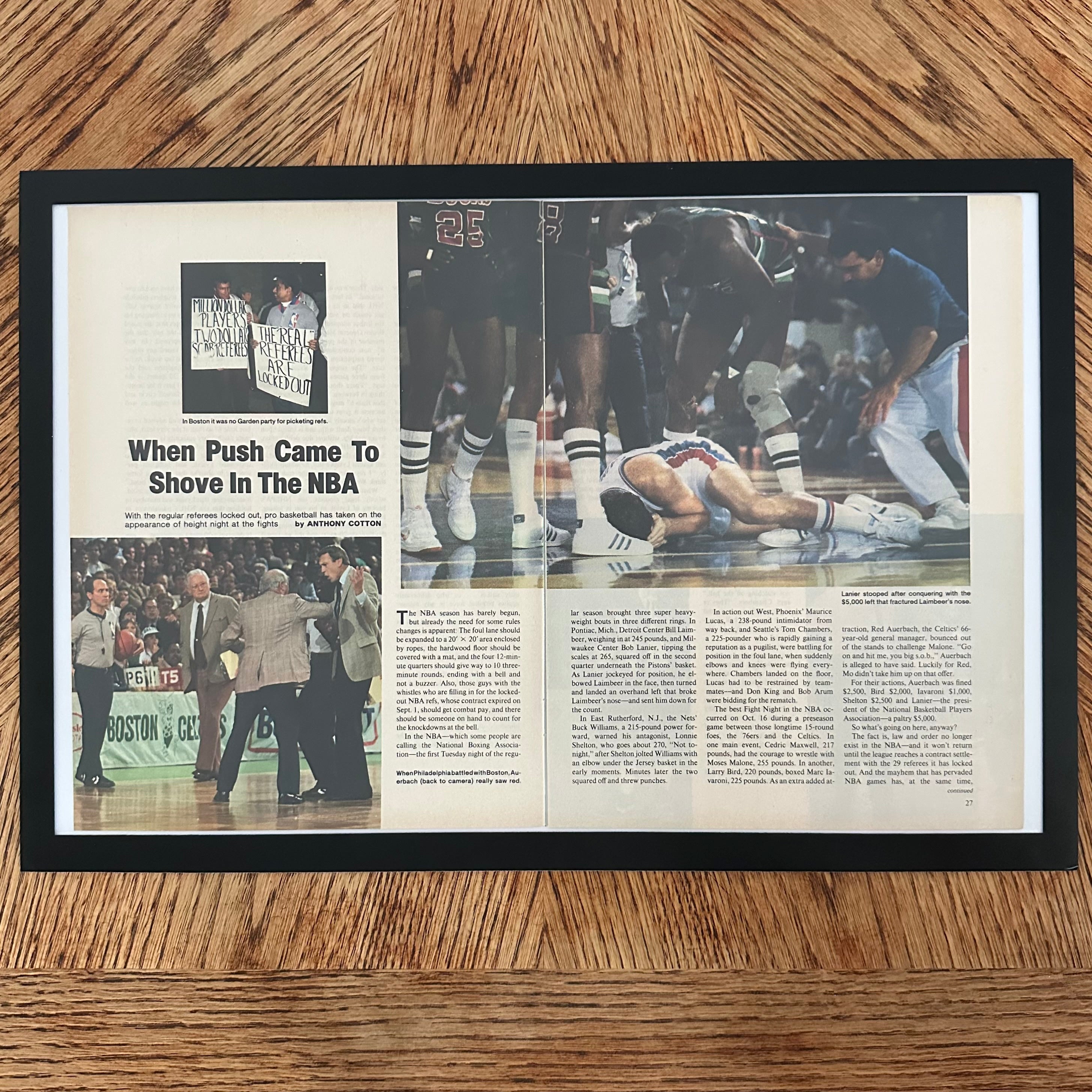 Framed vintage Sports Illustrated NBA double page magazine spread