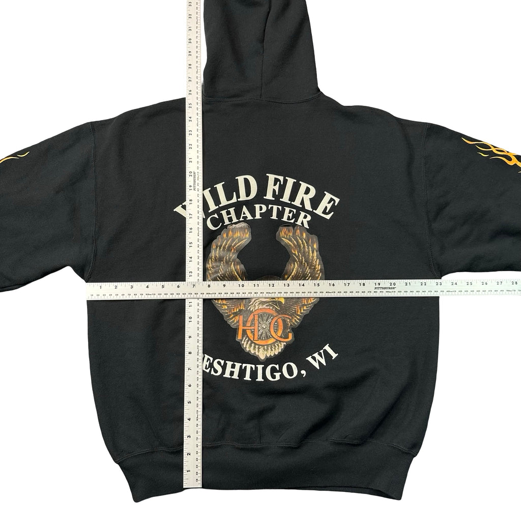 Vintage HOG Wild Fire Chapter Peshtigo Wisconsin Flame Zip Hoodie Black L