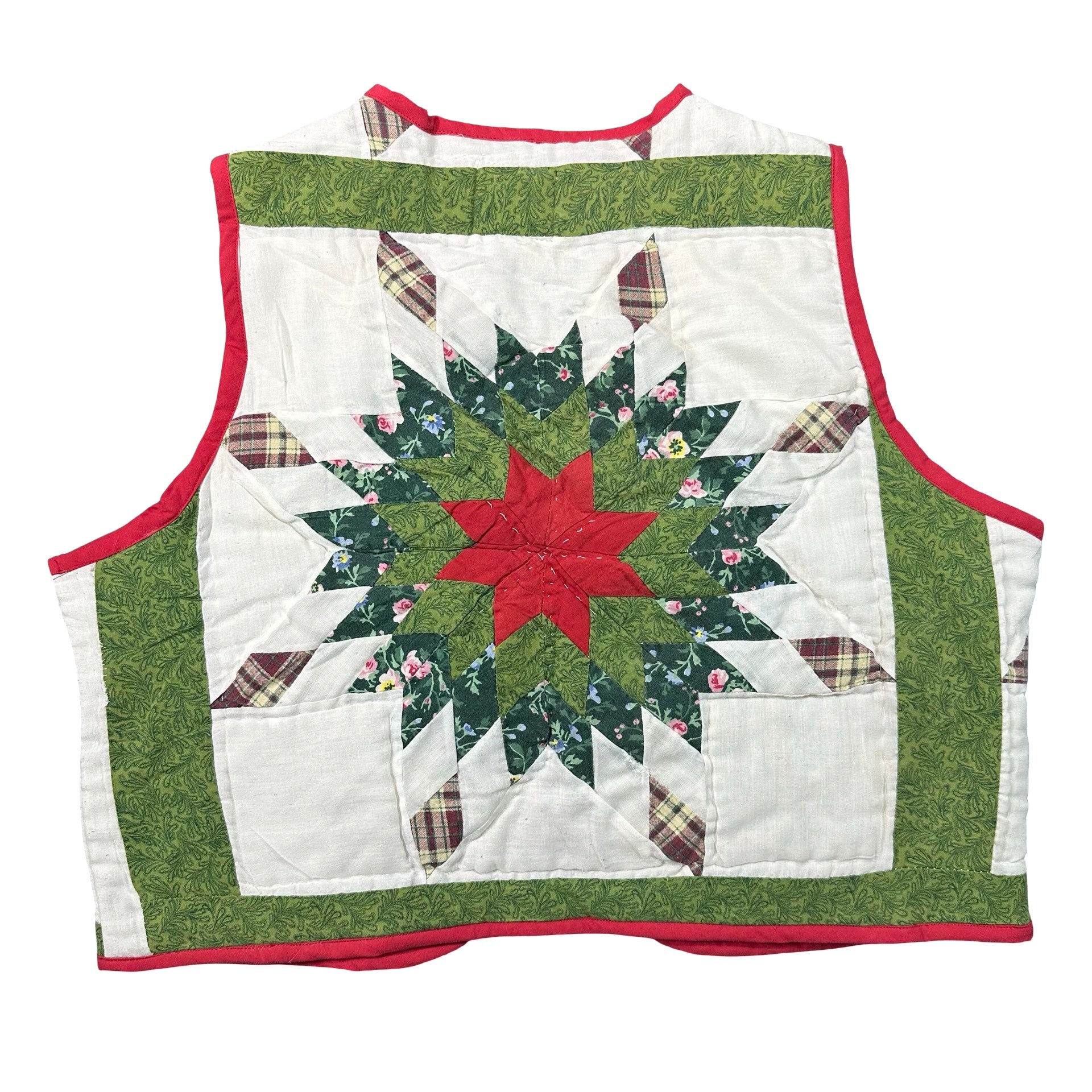 Poinsettia Star M quilted vest rework - back