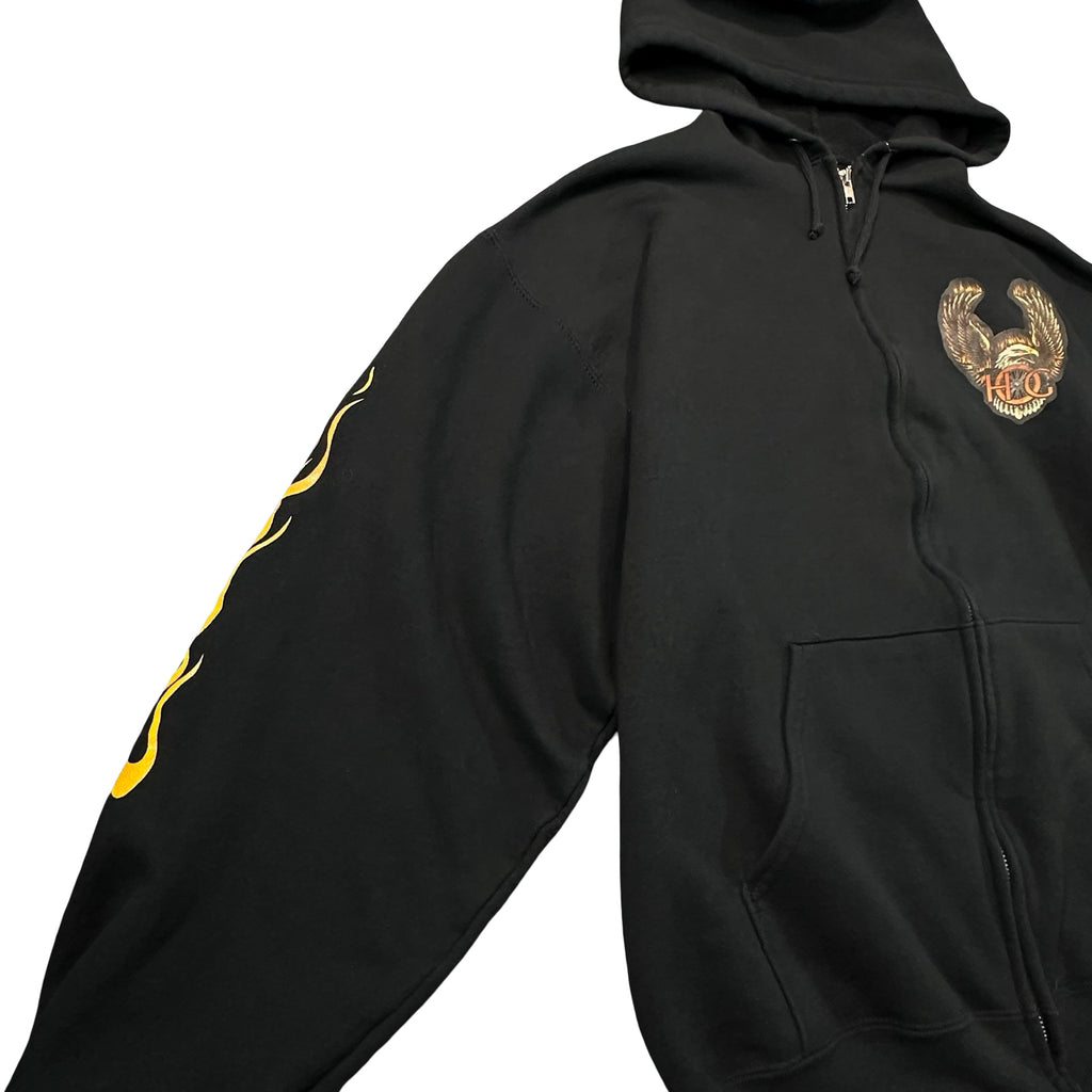 Vintage HOG Wild Fire Chapter Peshtigo Wisconsin Flame Zip Hoodie Black L