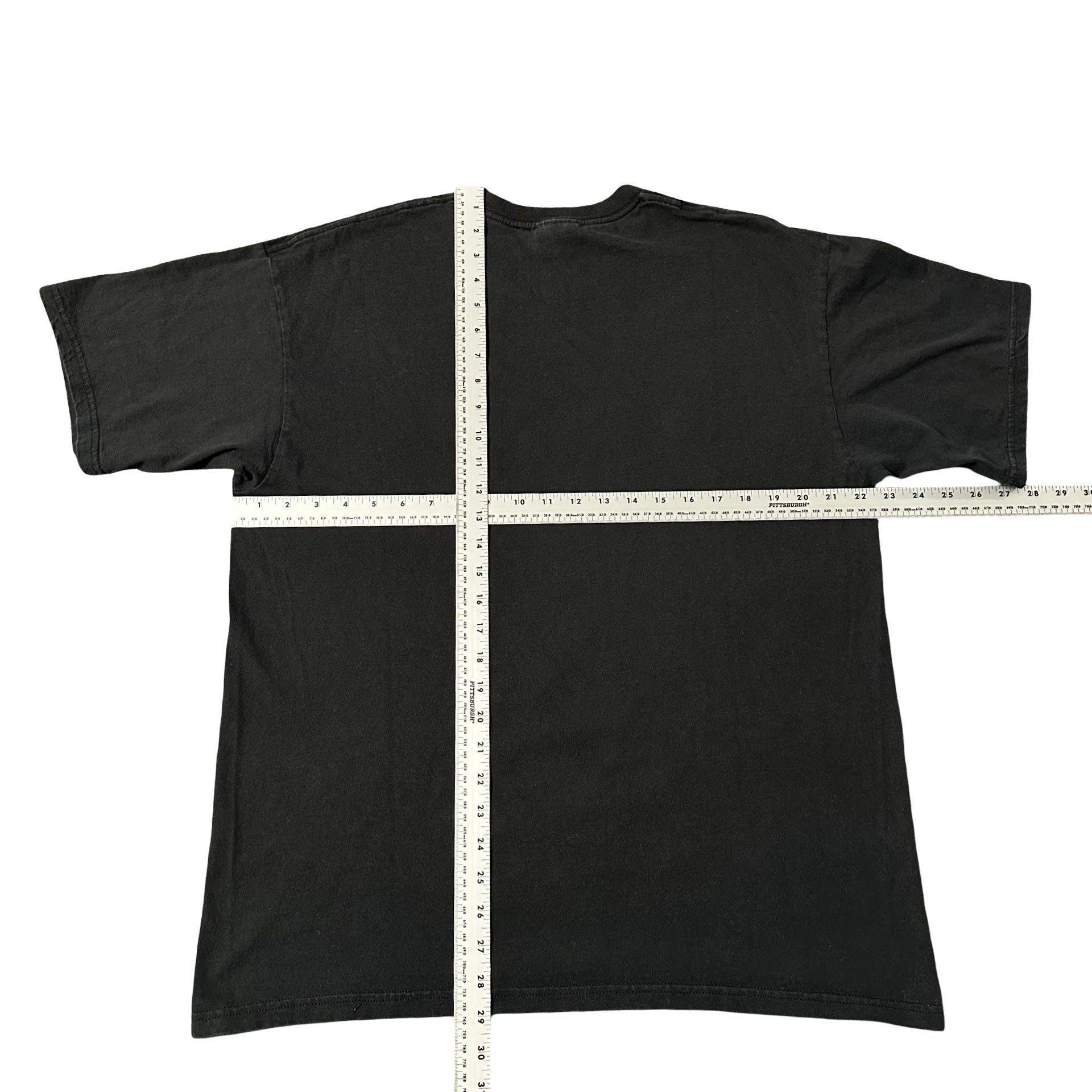 Black tee back with measurements