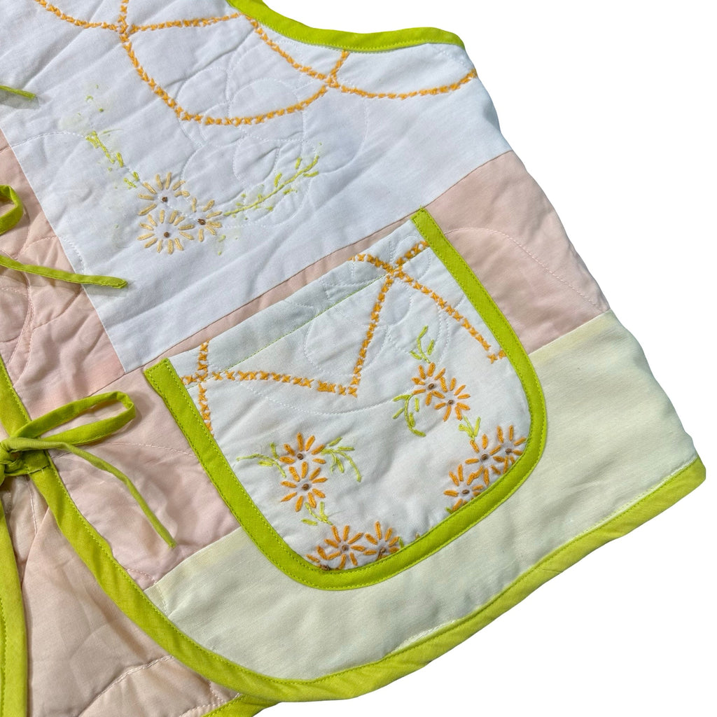 Sherbet Redwork Embroidery L quilted vest rework - pocket detail