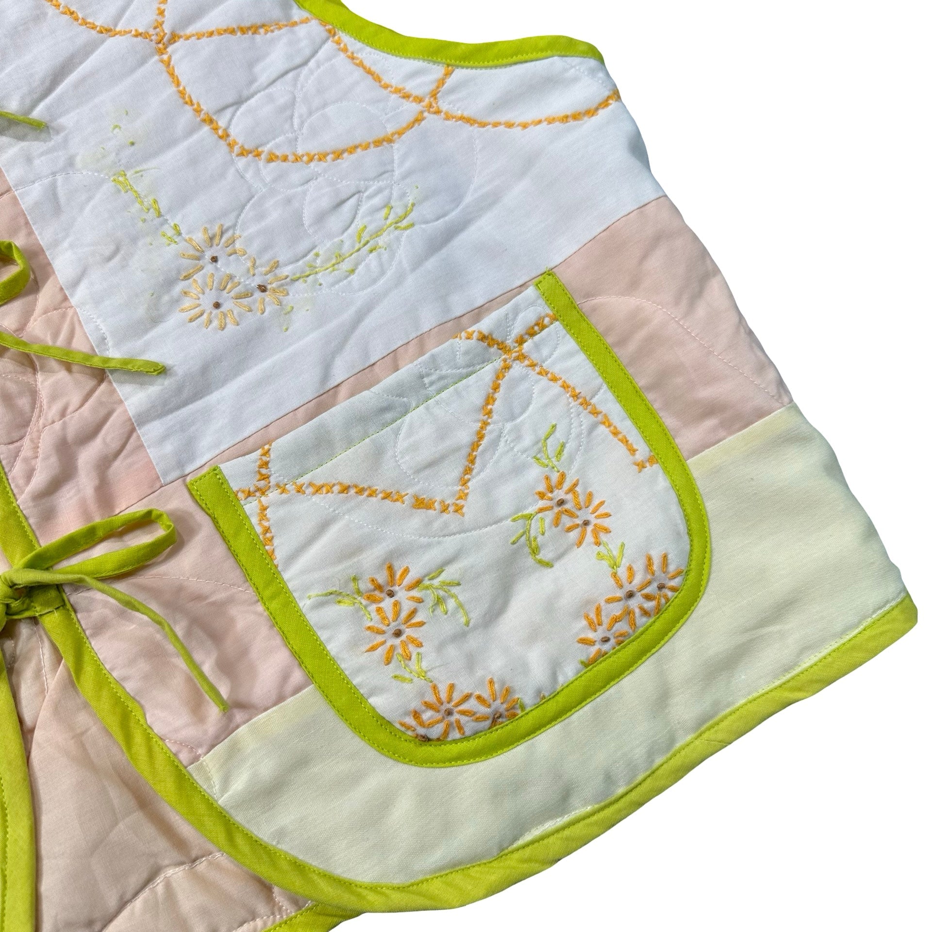 Sherbet Redwork Embroidery L quilted vest rework - pocket detail