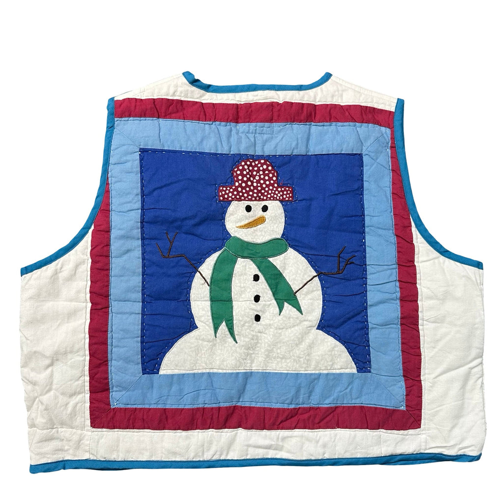 Snowman Colorblock L quilted vest rework - back with snowman applique