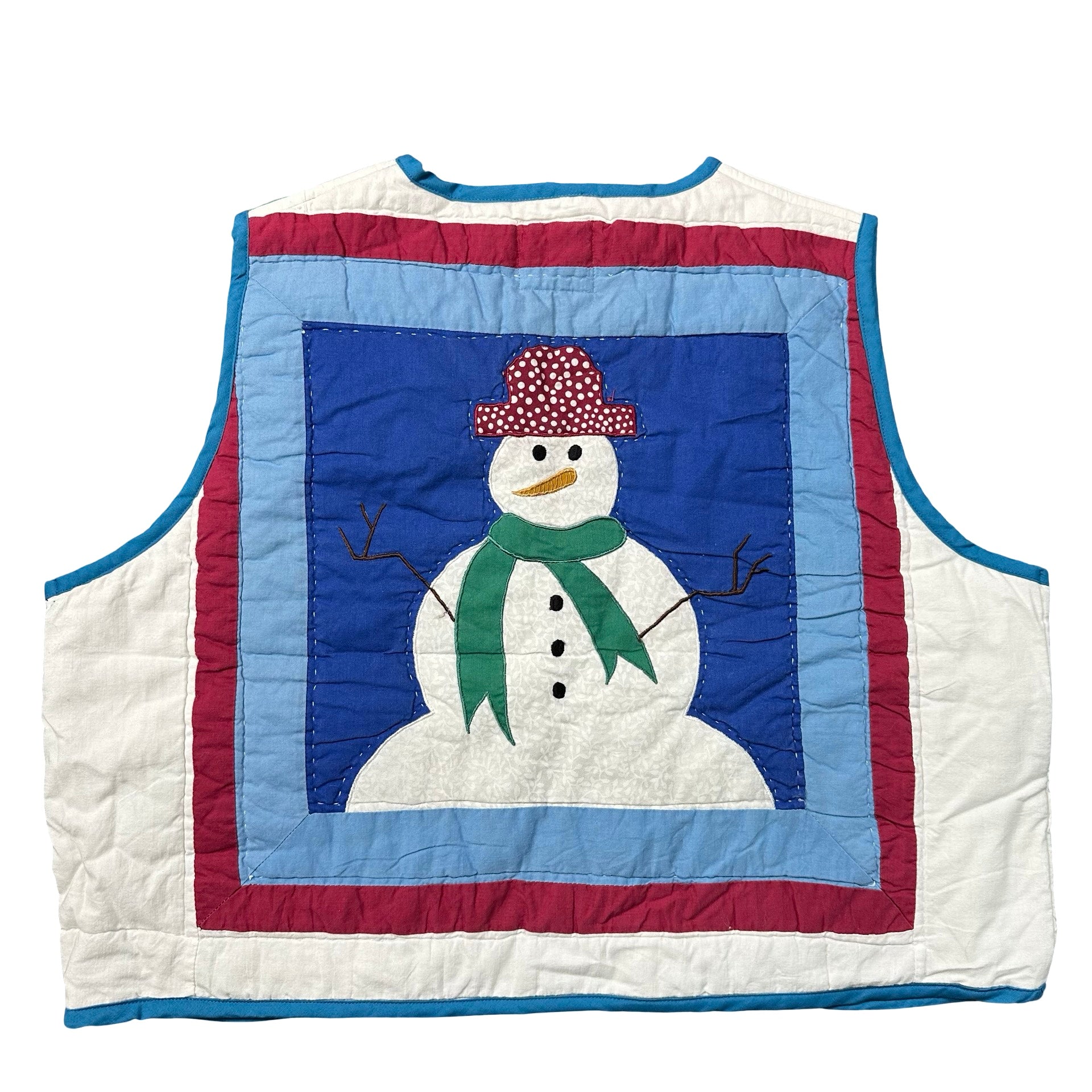 Snowman Colorblock L quilted vest rework - back with snowman applique