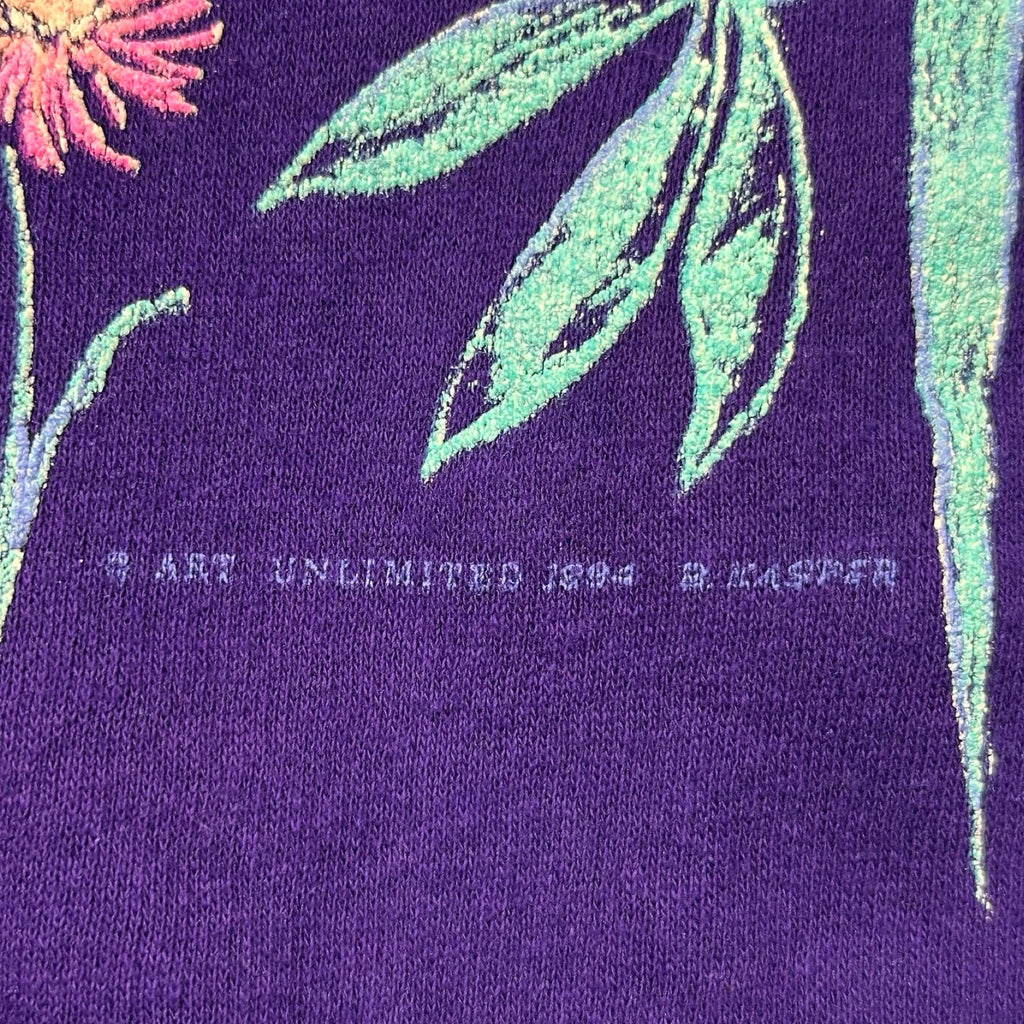 Vintage 90s Art Unlimited Wildflower Henley Sweatshirt Purple Made in USA L