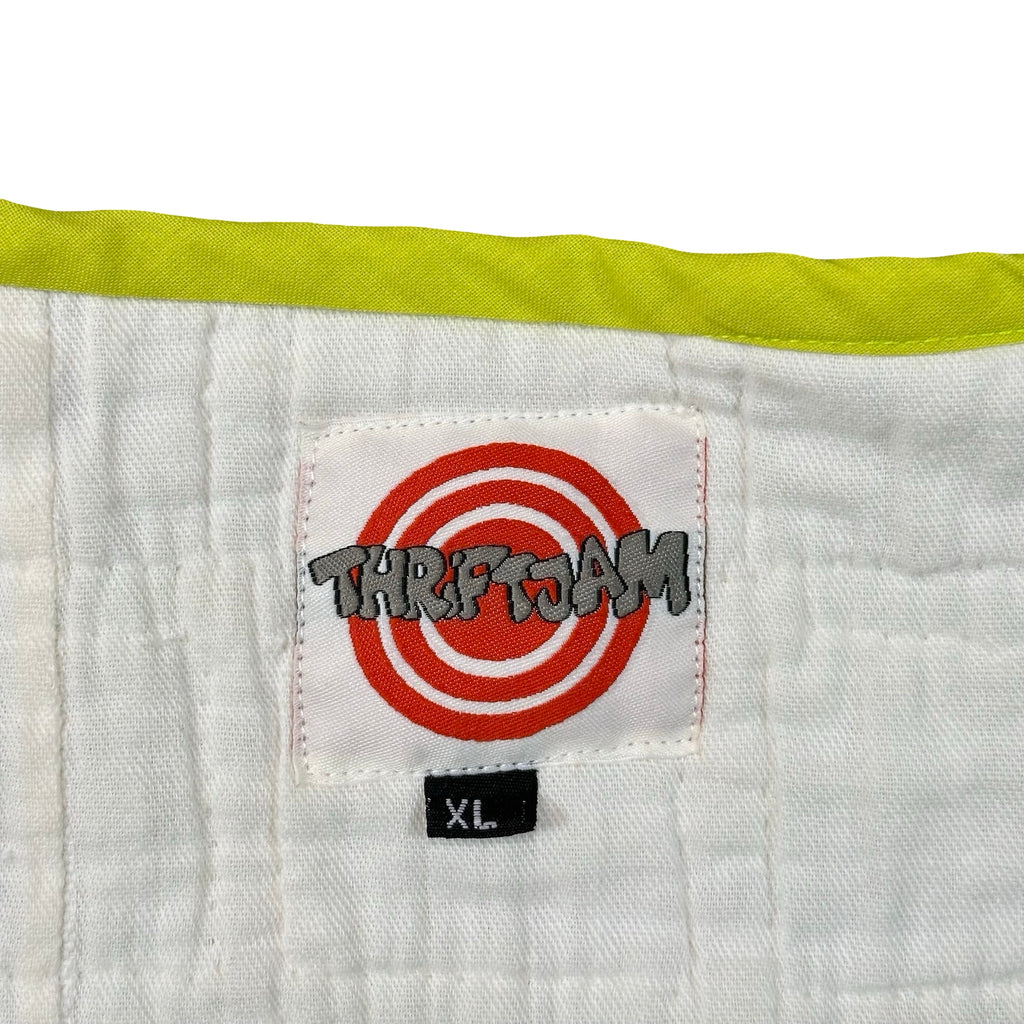 Powder Blue & Lime Patchwork XL quilted vest rework, ThriftJam size XL label