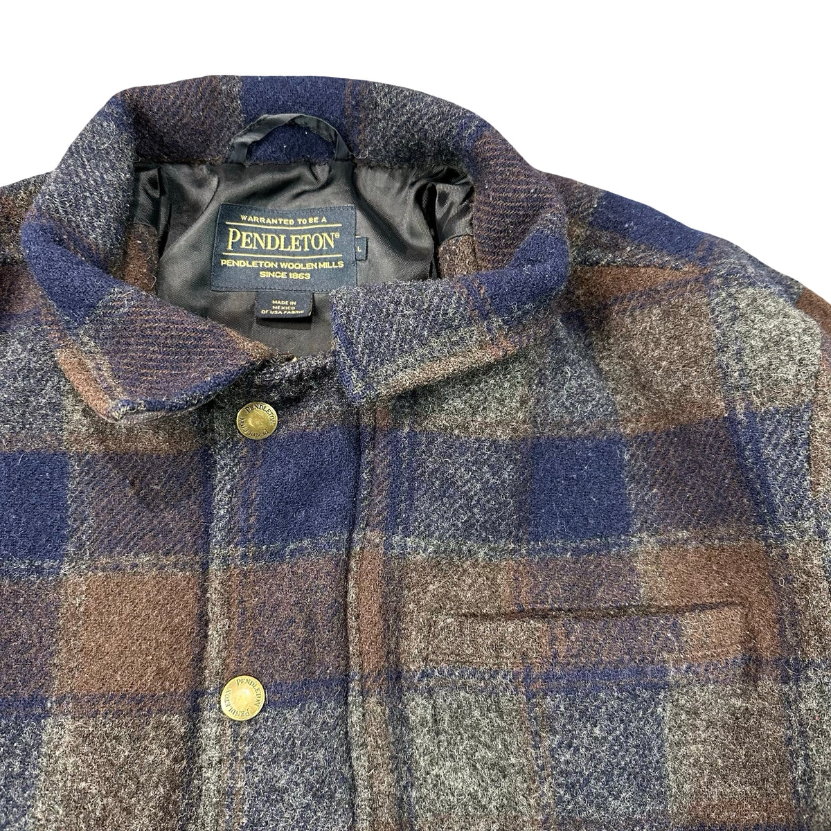 Vintage Pendleton Wool Plaid Zip Barn Coat Corduroy Collar Navy Brown Mens L