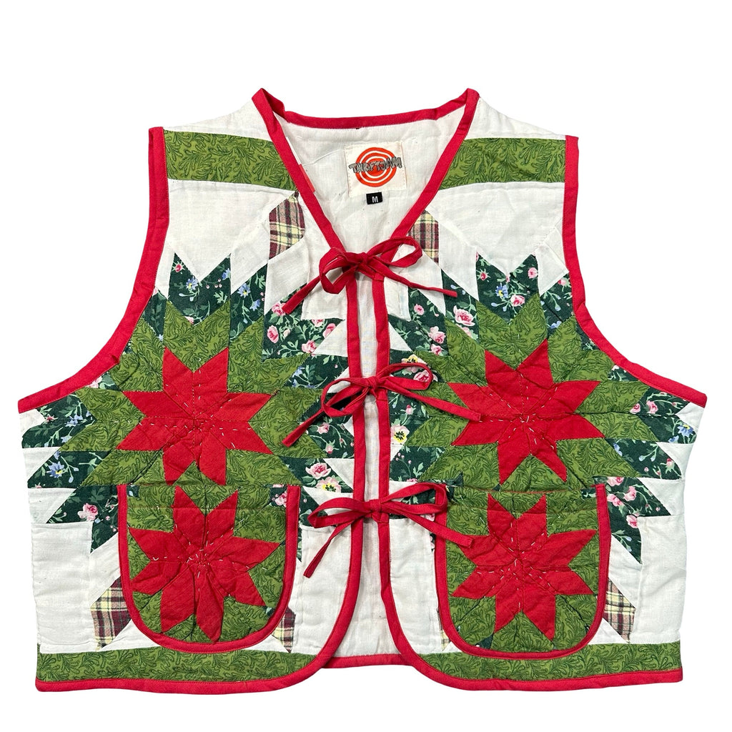 Poinsettia Star M quilted vest rework - front