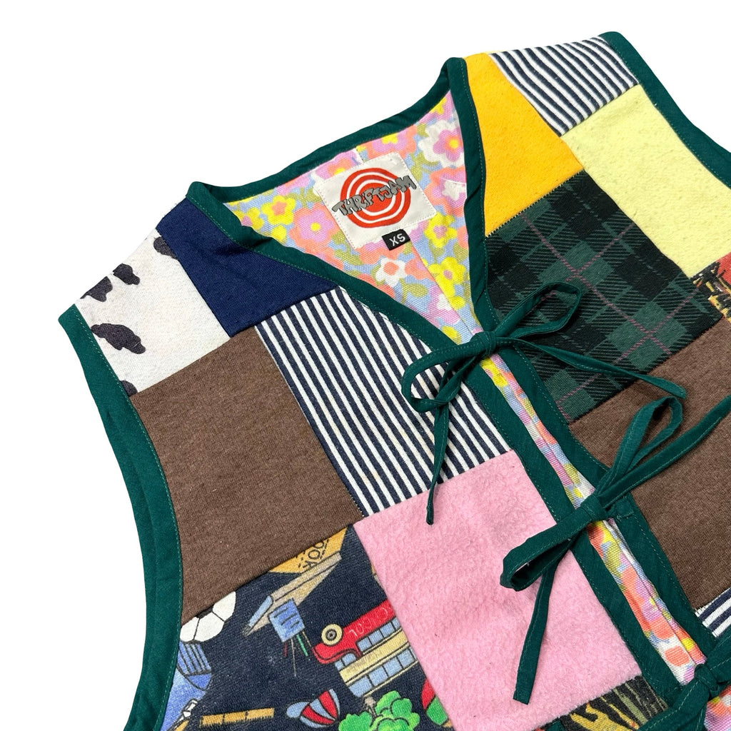 Attic Scrap Patchwork XS quilted vest rework - tie closures