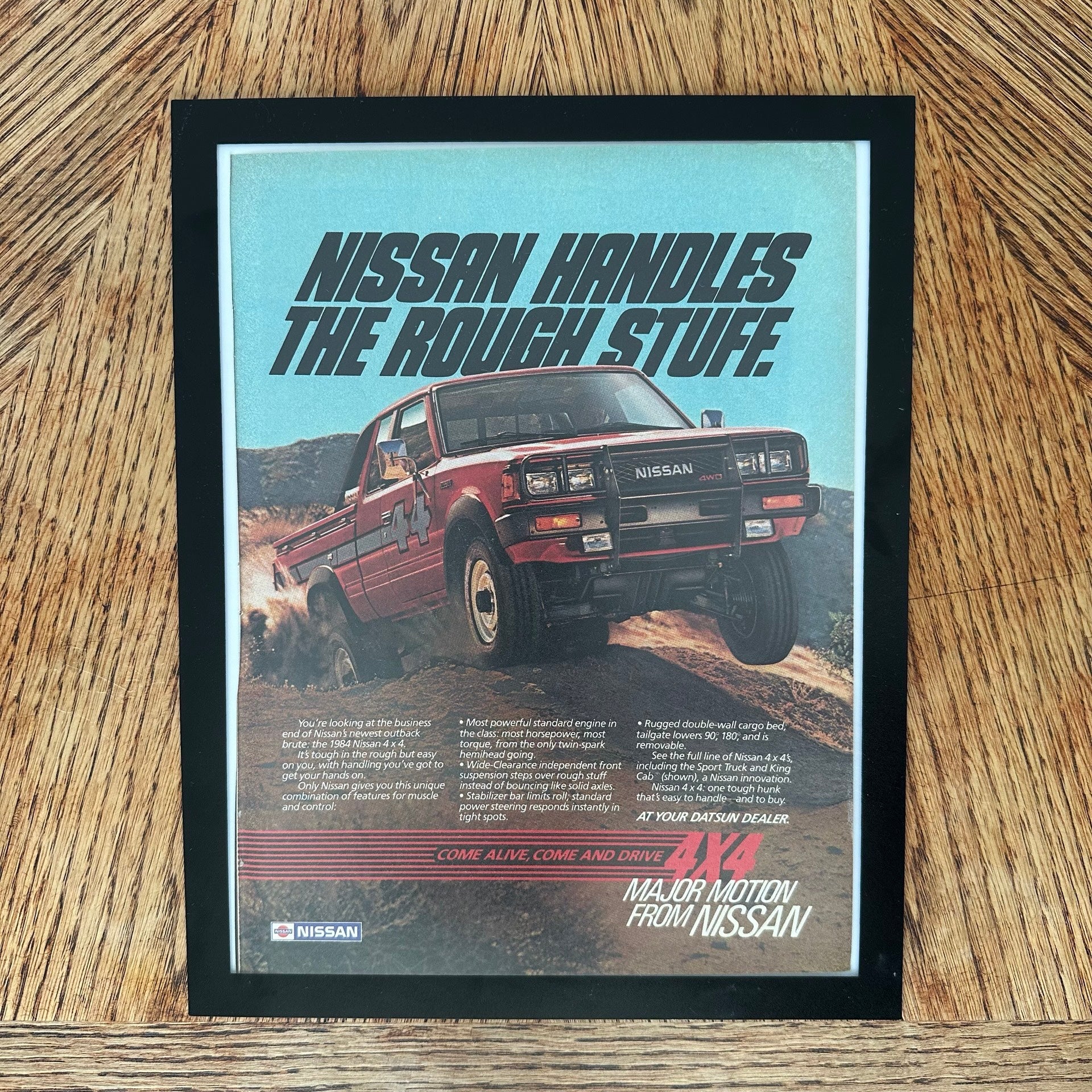 Nissan Handles The Rough Stuff 4x4 Pickup Truck Framed Vintage Magazine Ad