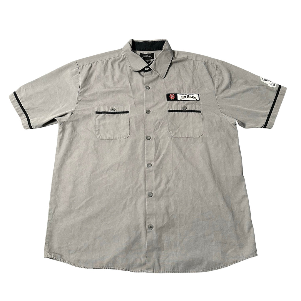 Jim Beam grey pit crew button up shirt front