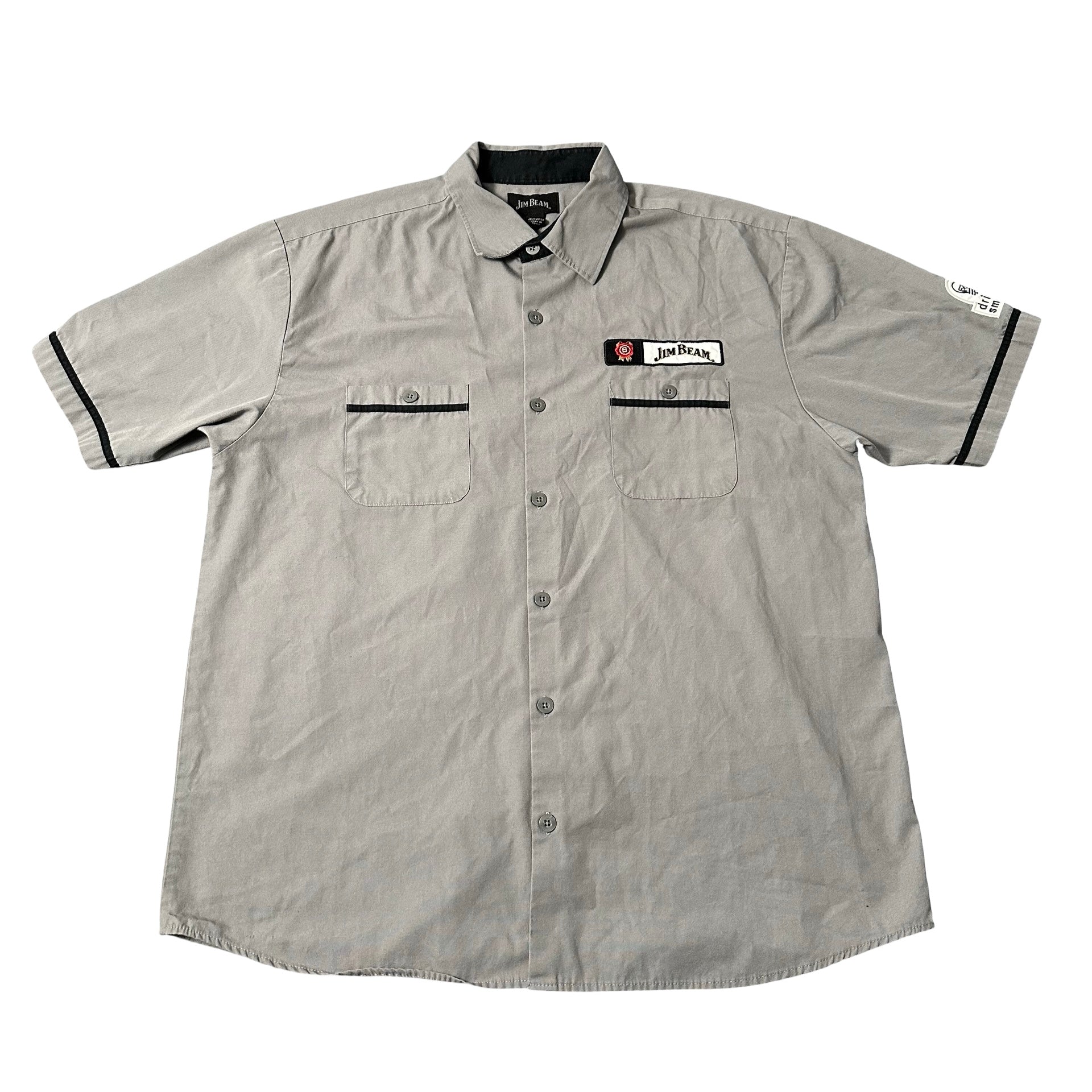 Jim Beam grey pit crew button up shirt front