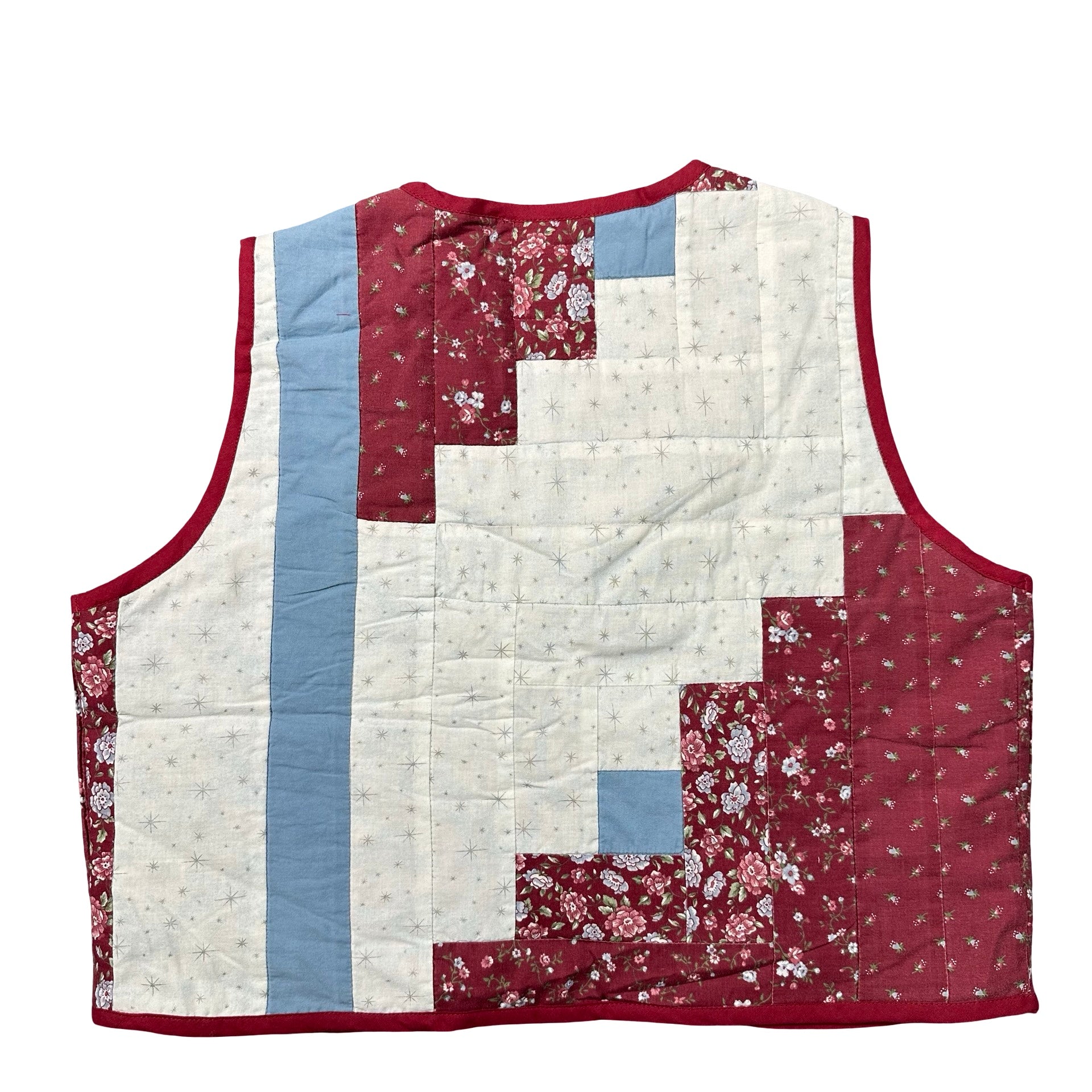Burgundy Rose Log Cabin S quilted vest rework - back