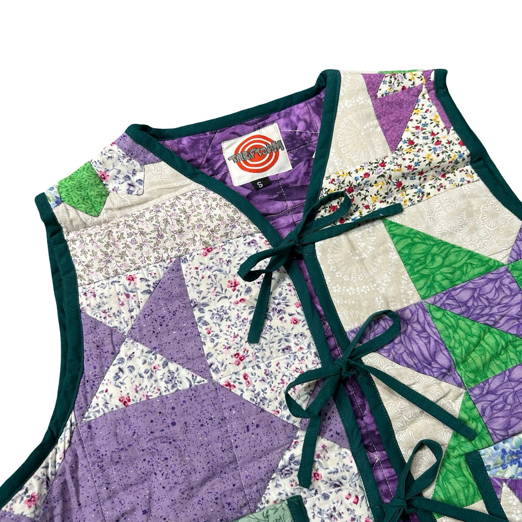 Amethyst Pinwheel S quilted vest rework - tie closures