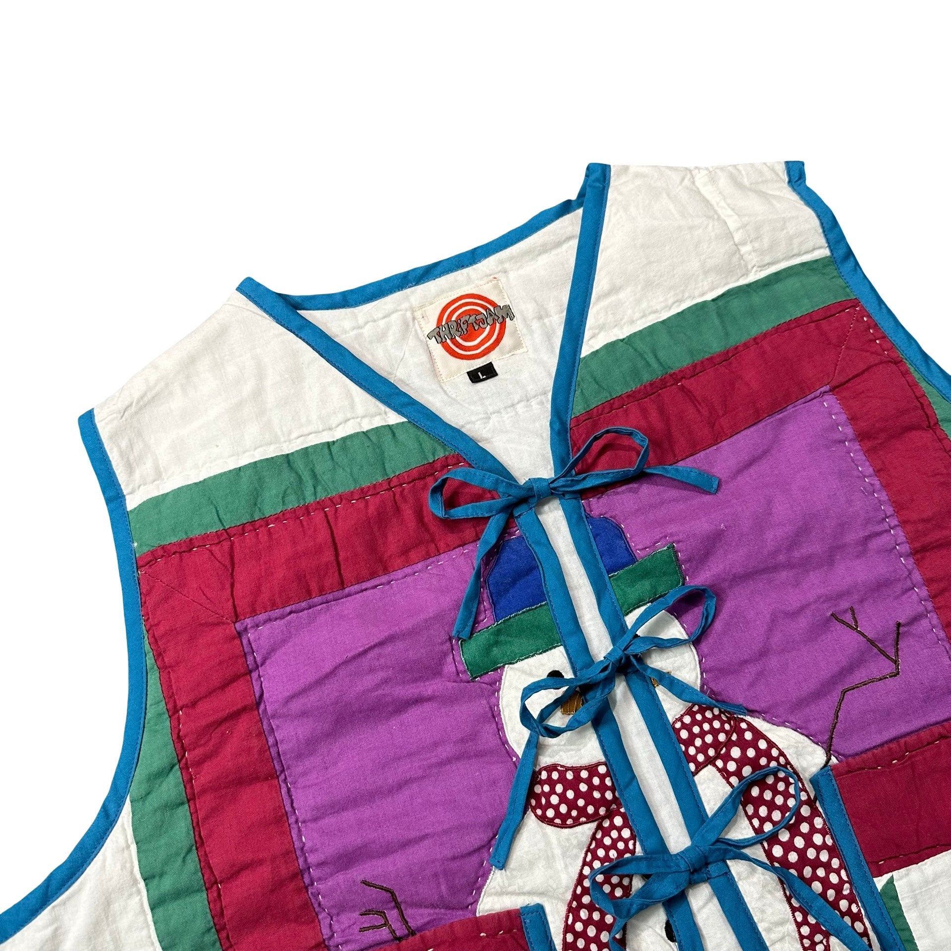 Snowman Colorblock L quilted vest rework - tie closures