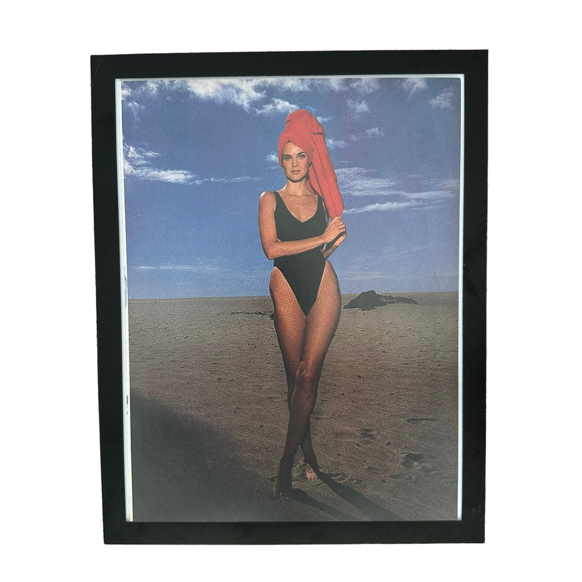 Swimsuit Model Red Towel Beach 1980s Framed Vintage Magazine Photo