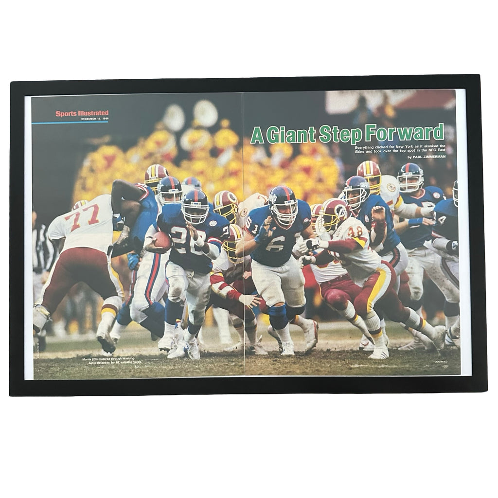 Framed vintage Sports Illustrated New York Giants double page magazine spread on white background