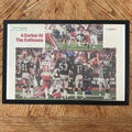 Framed vintage Sports Illustrated Raiders vs Patriots playoff double page spread