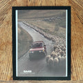 Saab Sedan Sheep Herd Country Road Framed Vintage Magazine Ad