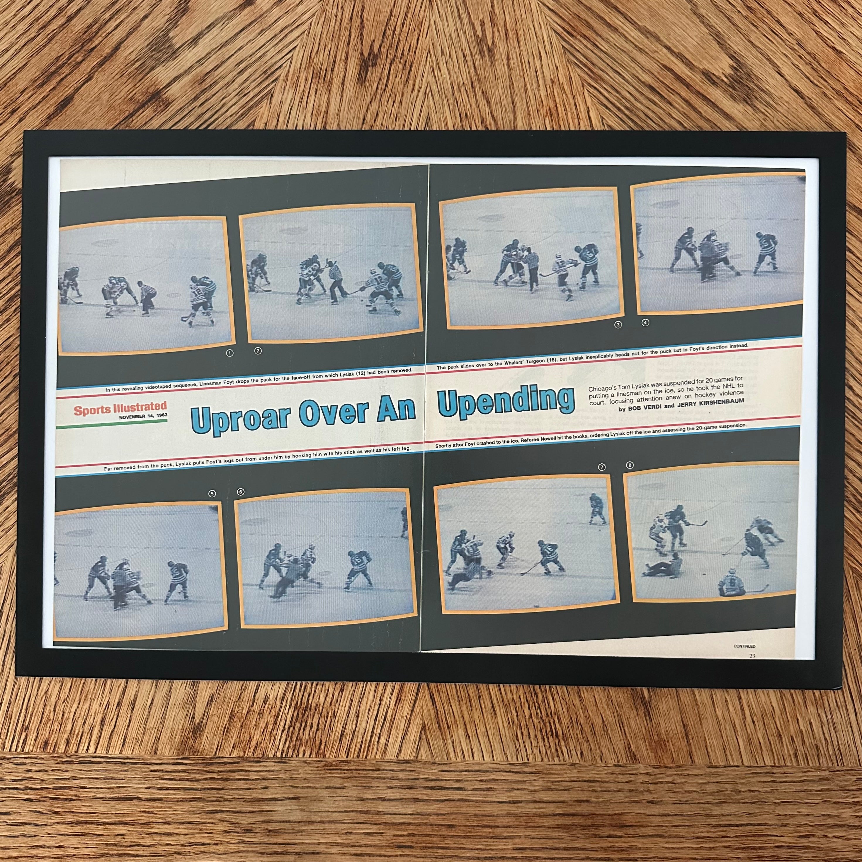 Framed vintage Sports Illustrated NHL hockey double page magazine article