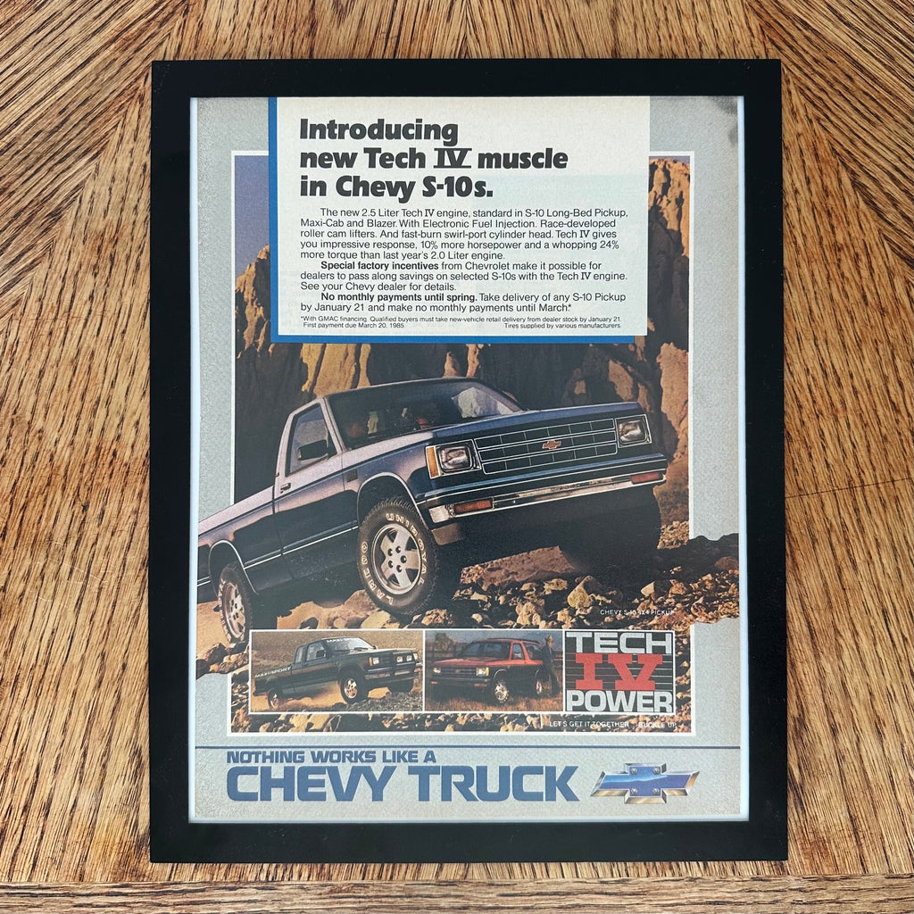 Chevy S-10 Truck Introducing Tech IV Muscle Framed Vintage Magazine Ad
