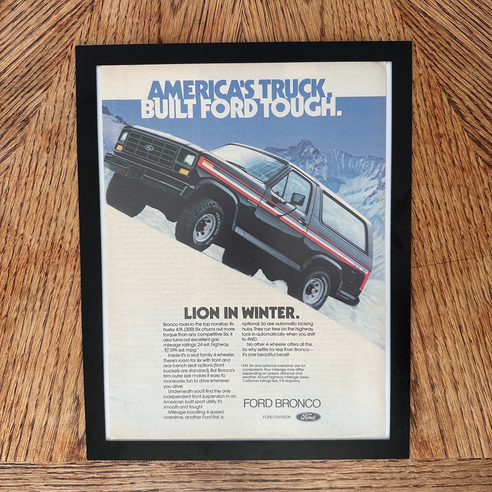 Ford Bronco Americas Truck Lion In Winter Framed Vintage Magazine Ad