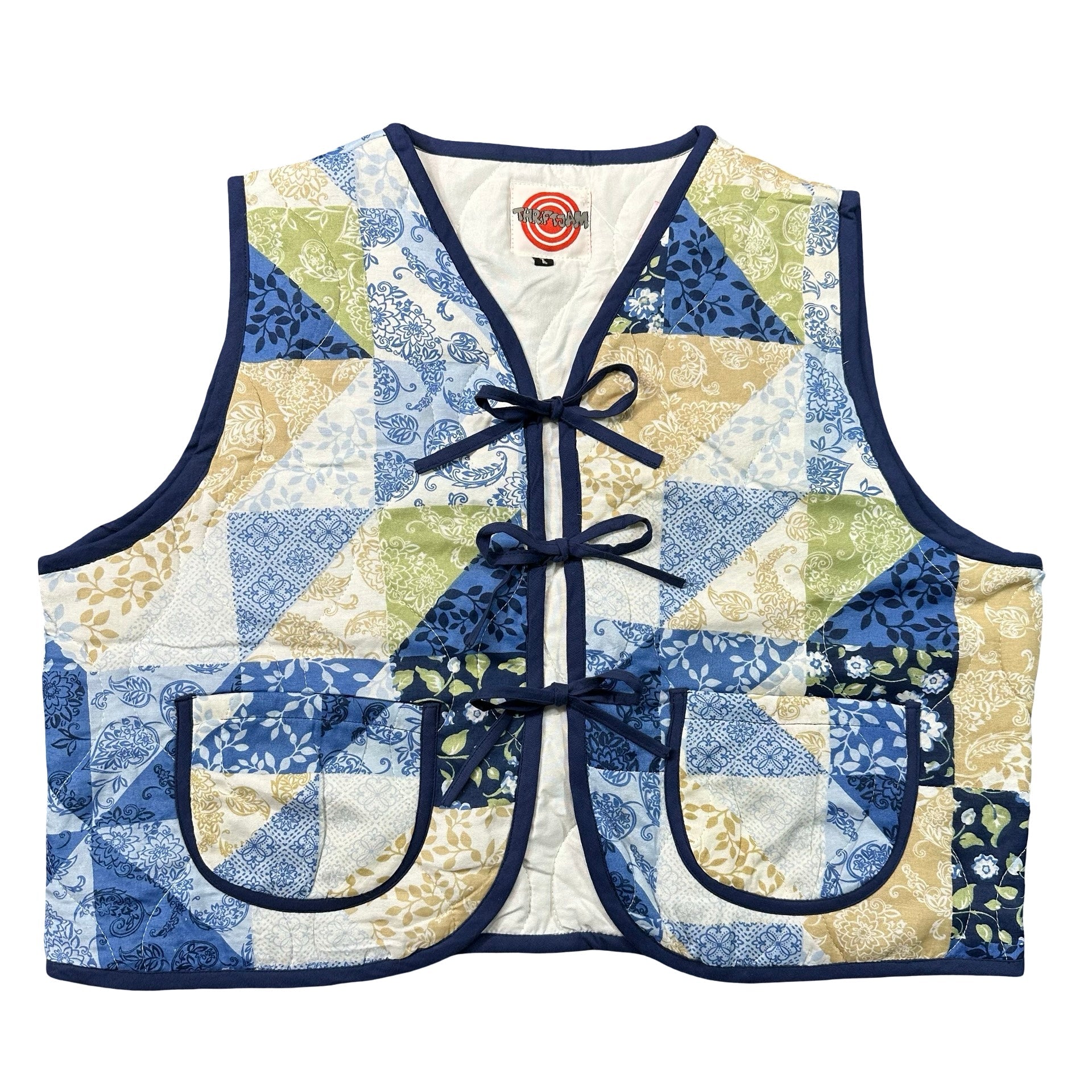 Delft Triangle Patchwork L quilted vest rework - front