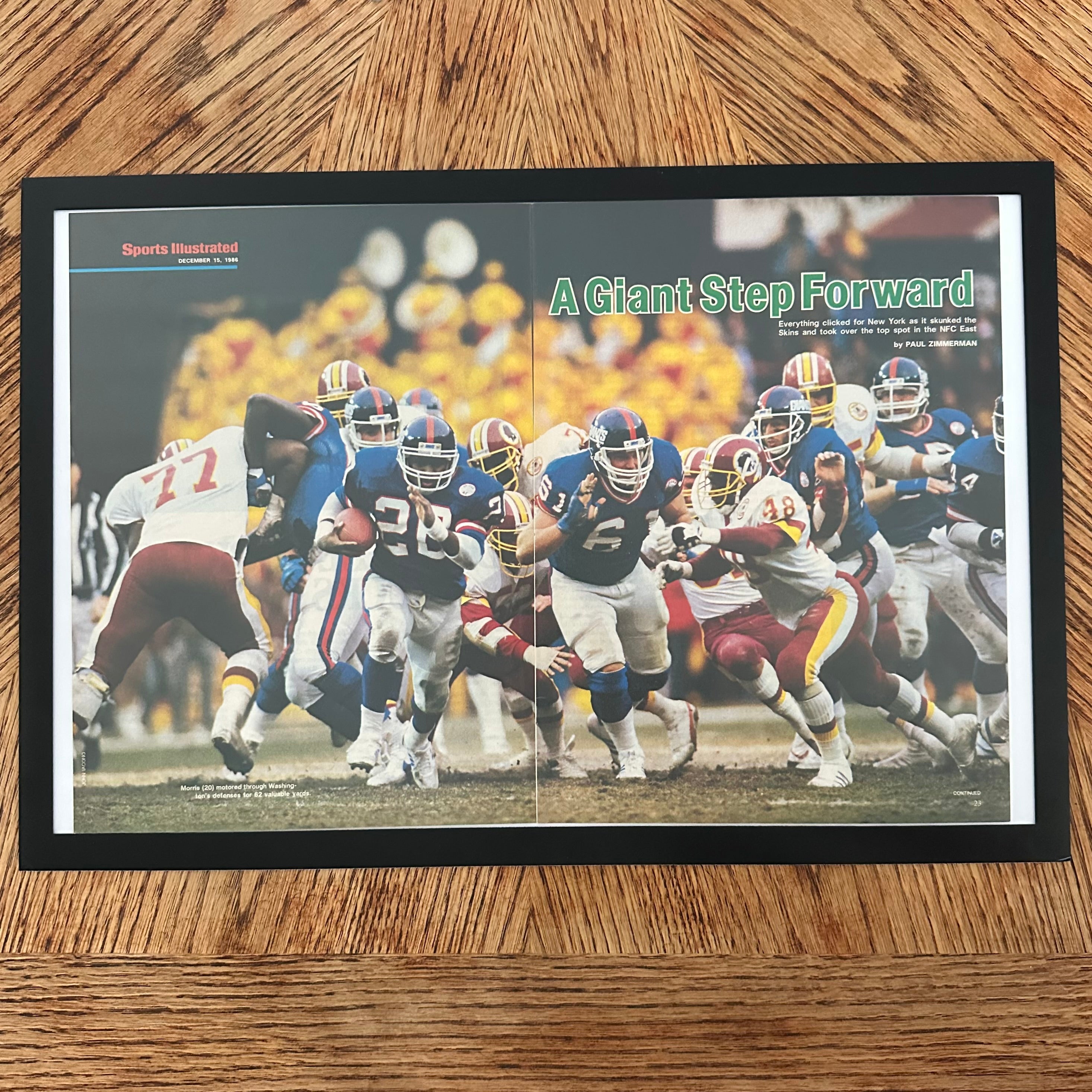 Framed vintage Sports Illustrated New York Giants double page magazine spread