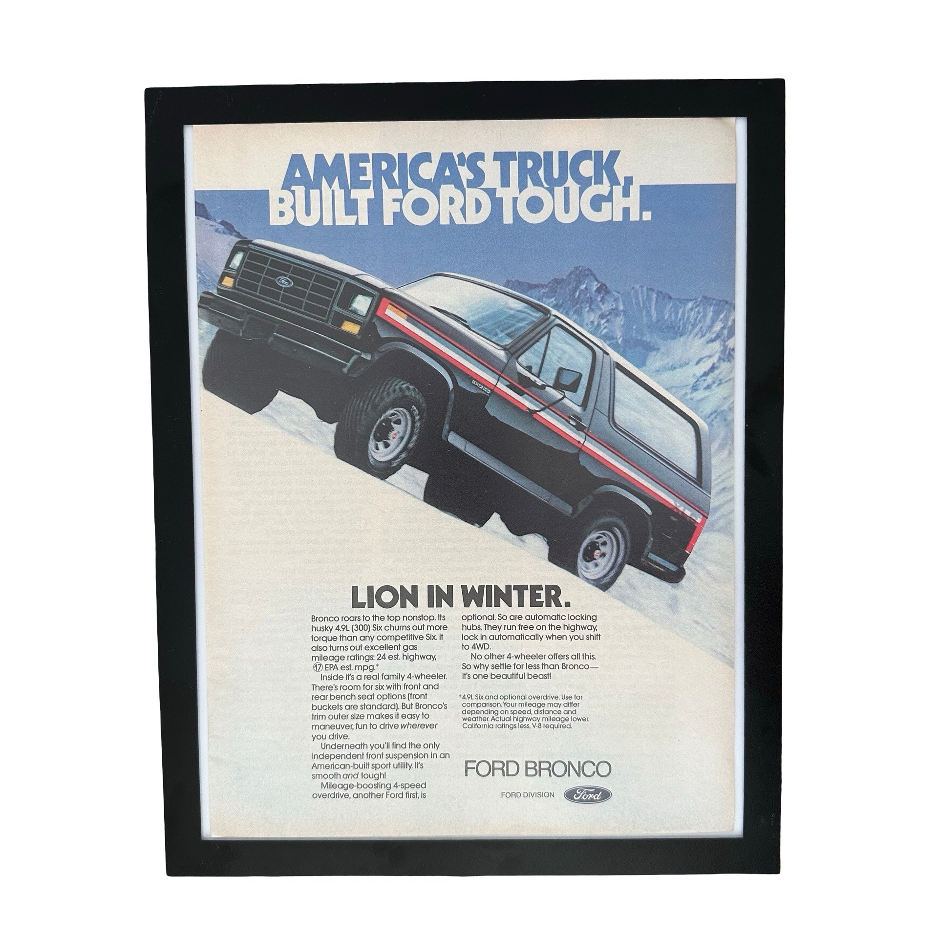 Ford Bronco Americas Truck Lion In Winter Framed Vintage Magazine Ad