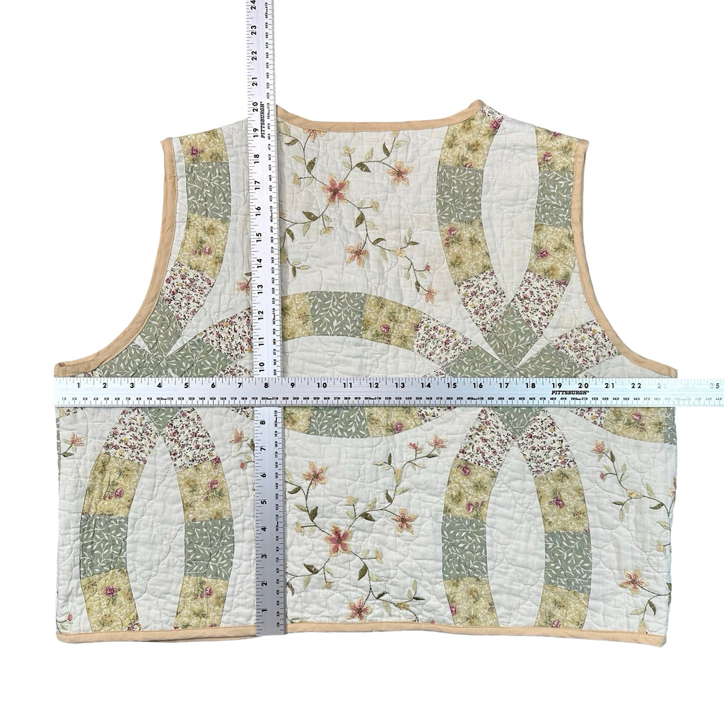 Sage Embroidered Wedding Ring XL quilted vest rework, tape measure across the chest