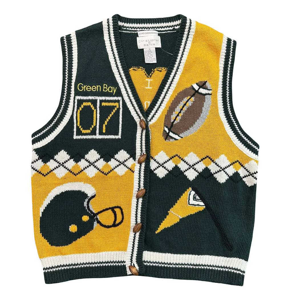 Vintage Christopher & Banks Green Bay Packers Embroidered Knit Sweater Vest Womens M
