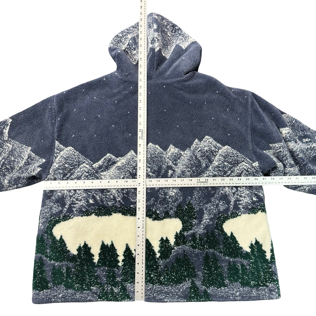 Vintage Country Woods Sherpa Lined Mountain Wolf Print Fleece Zip Jacket 2XL