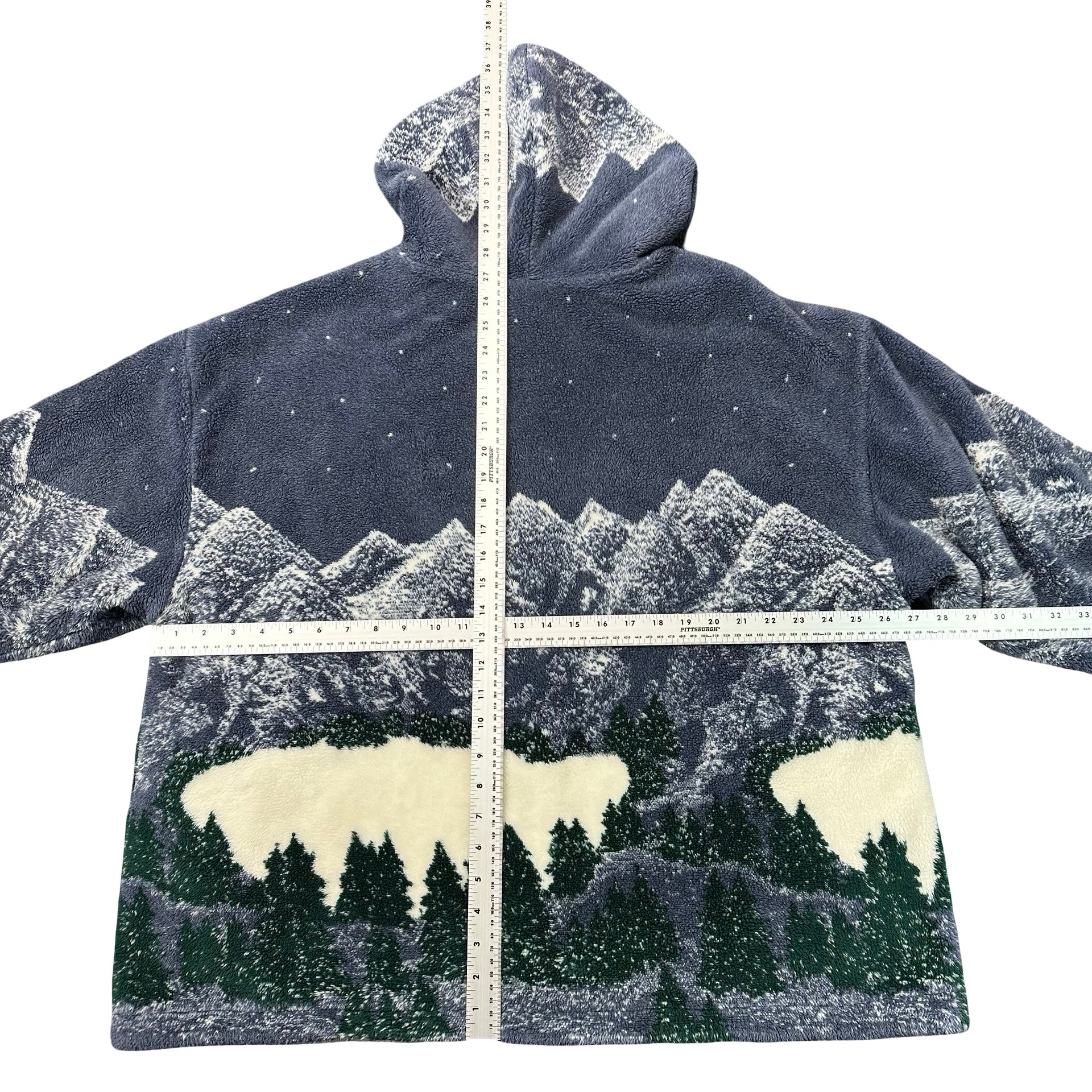 Vintage Country Woods Sherpa Lined Mountain Wolf Print Fleece Zip Jacket 2XL