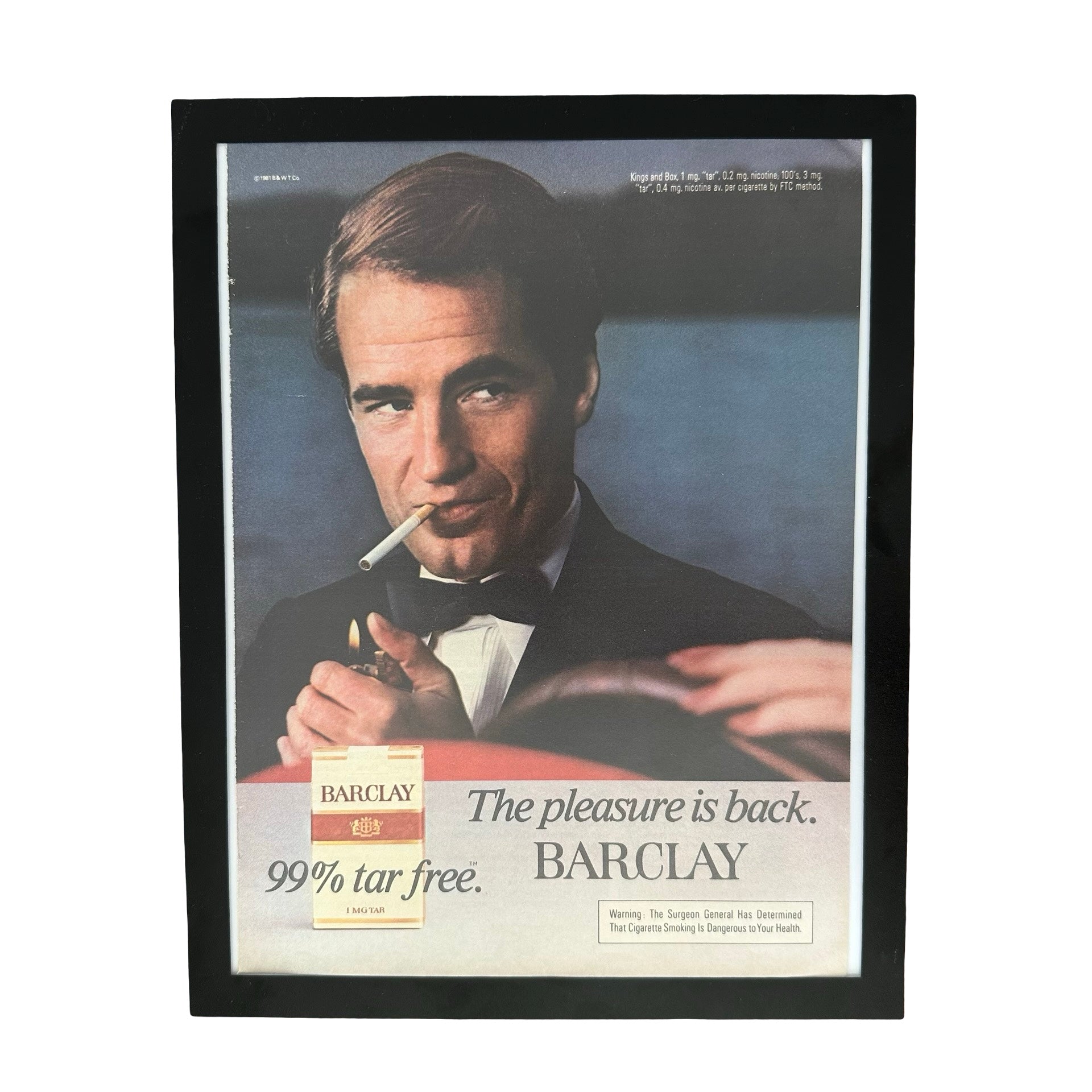 Barclay Cigarettes The Pleasure Is Back 99 Tar Free Framed Vintage Magazine Ad