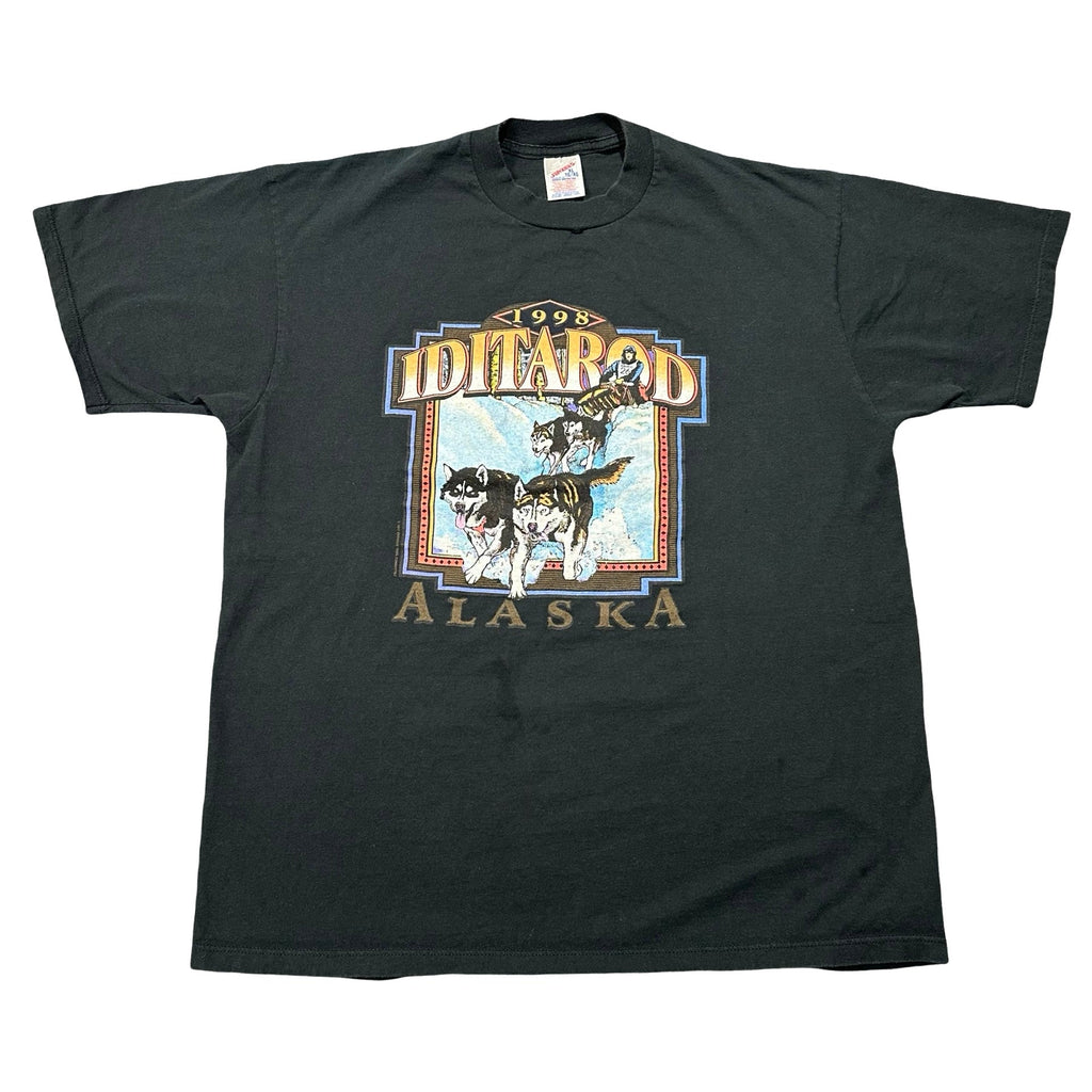 1998 Iditarod Alaska black sled dog tee front