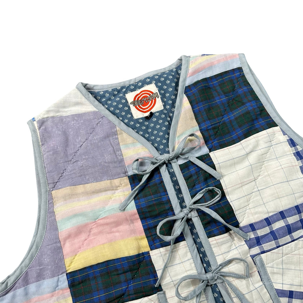 Homespun Plaid M quilted vest rework - tie closures