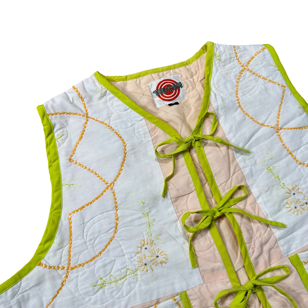 Sherbet Redwork Embroidery L quilted vest rework - tie closures