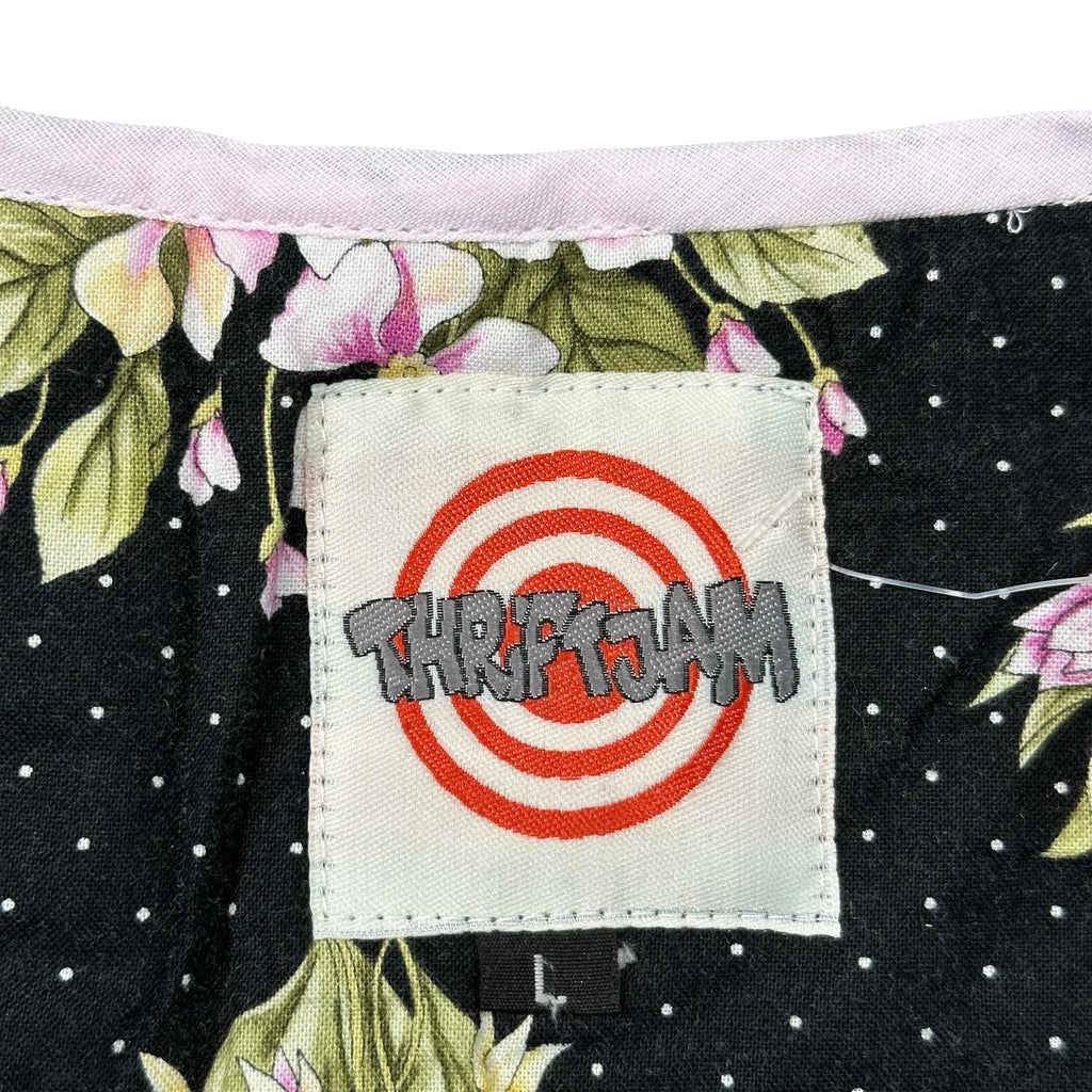 Blossom Noir L quilted vest rework - black floral lining