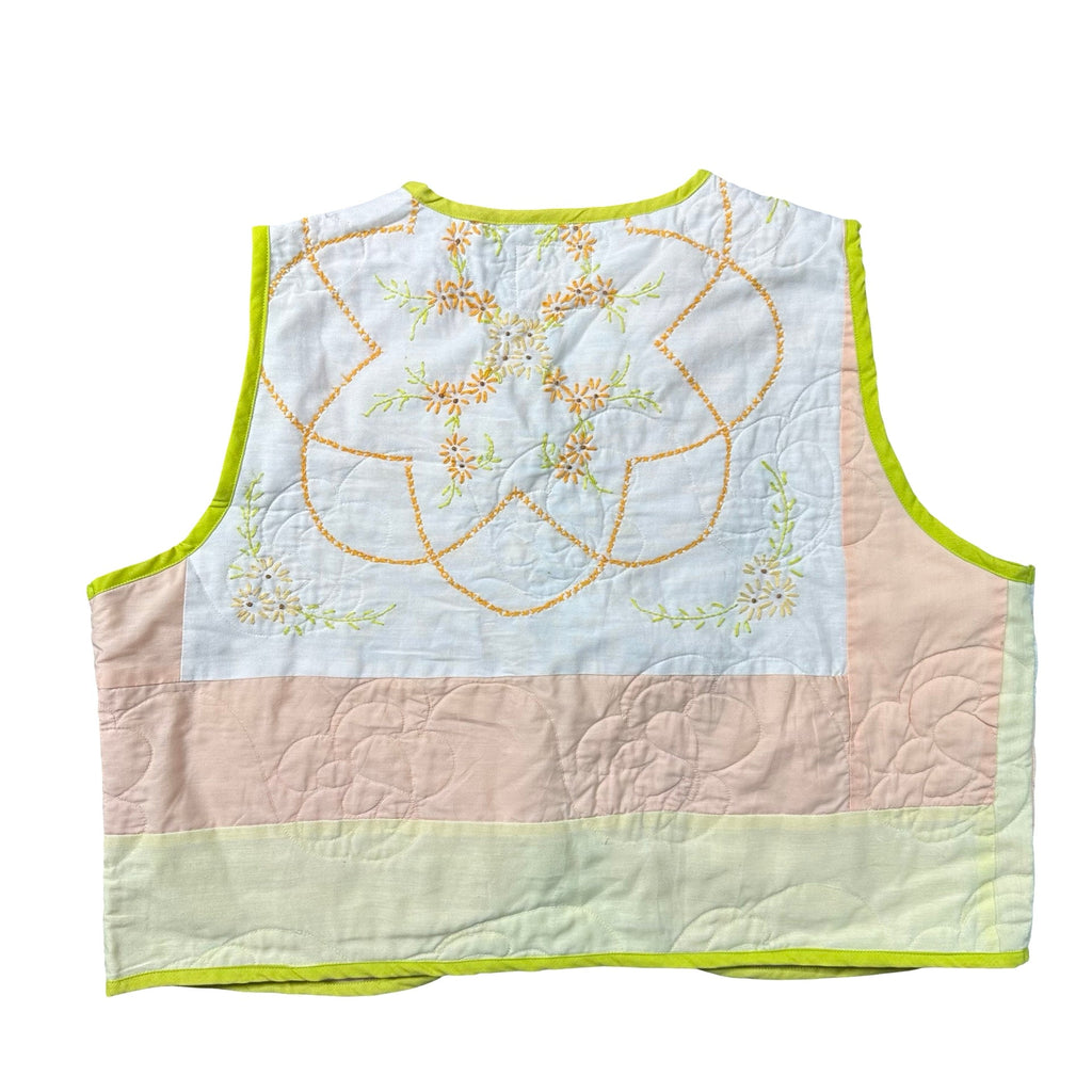 Sherbet Redwork Embroidery L quilted vest rework - back