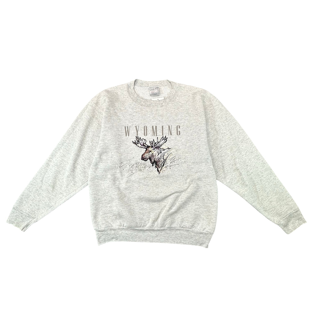 Vintage Oneita Power Sweats Wyoming Moose Sweatshirt Grey Made in USA L