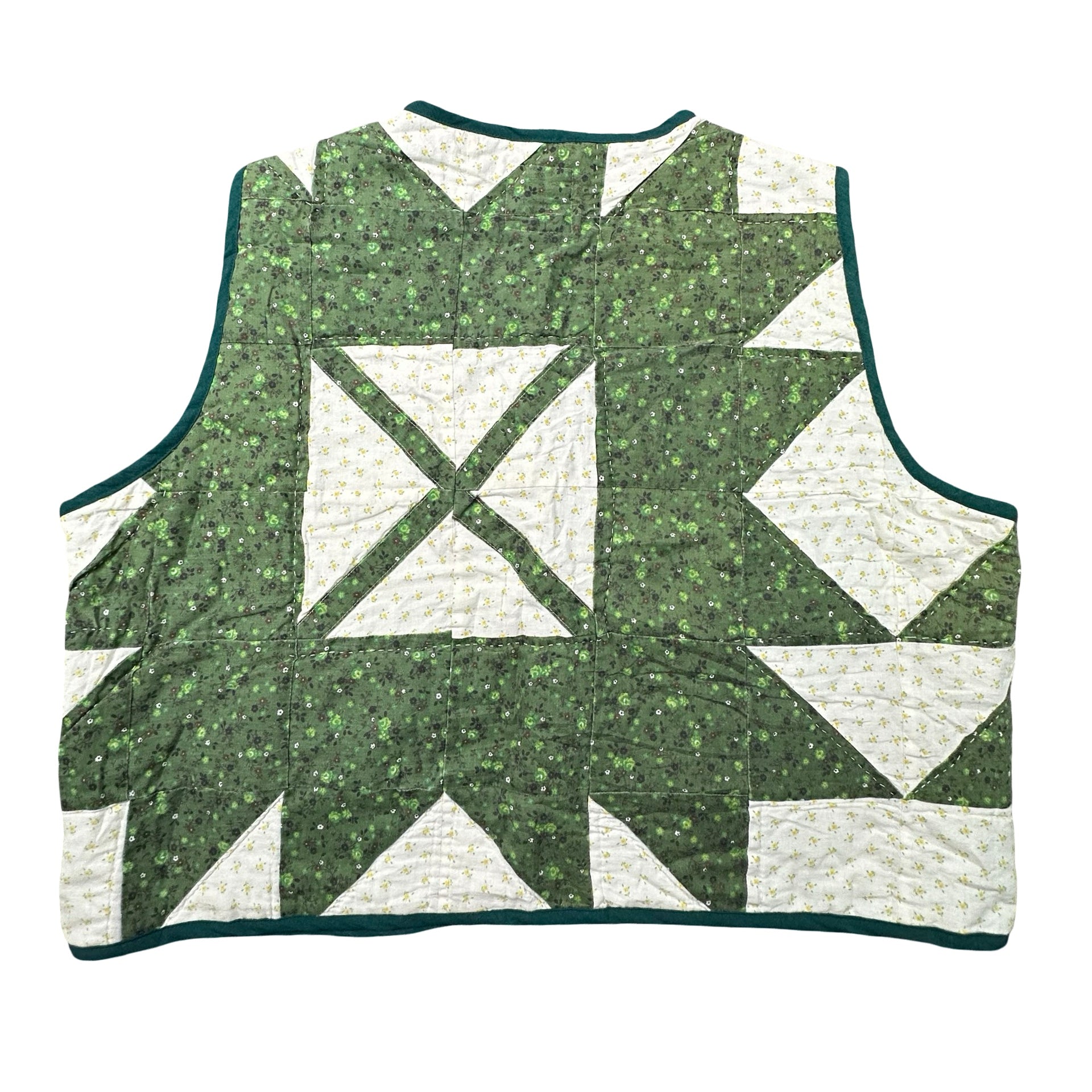 Clover Churn Dash quilted vest rework, back